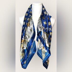 Elegant Blue and Gold Patterned Scarf
